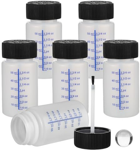 6Pack Auto Paint Touch Up Bottles, 2 Ounce (60ml) Empty Paint Touch Up Bottles with Brush Applicator and Mixing Marble, 2 oz Fluid Capacity Leftover Paint Container for Car Scratches Repair Fix Paint