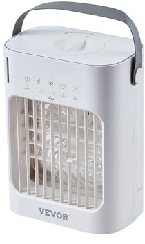 VEVOR Aire Acondicionado Portátil 4 en 1, 3 Velocidades con Temporizador Inteligente 0 a 7 h, 700 ml, Luz de 7 Colores, para Dormitorio, Oficina y Habitación, 3,6 m/s, 212 x 130 x 265 mm, Blanco
