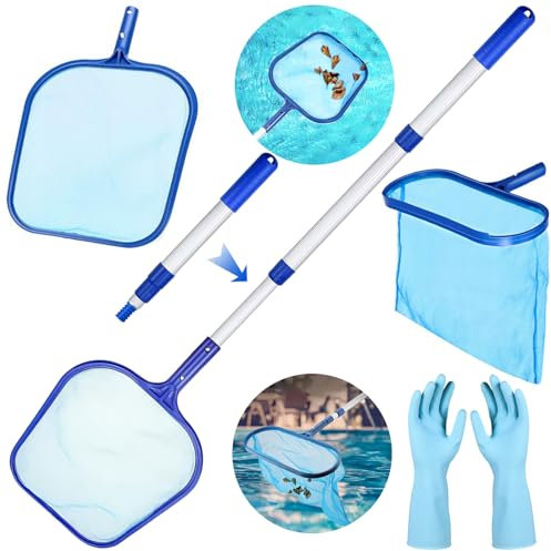 TEWWCEO Kit per Piscina Asta per Retino, Kit Pulizia Piscina, Retina Raccogli Foglie, Rete per Piscina Maglia Fine, Kit Accessori per Piscina per Manutenzione per Piscina, Laghetto, Spa, Fontana