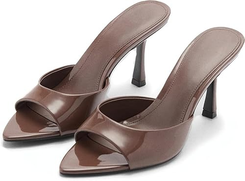 Wnshonzy Heeled Sandals For Women Pointed Open Toe High Heels Stiletto Pumps Mule Slip on Sexy Trendy Slingback, Chocolate, 4 UK