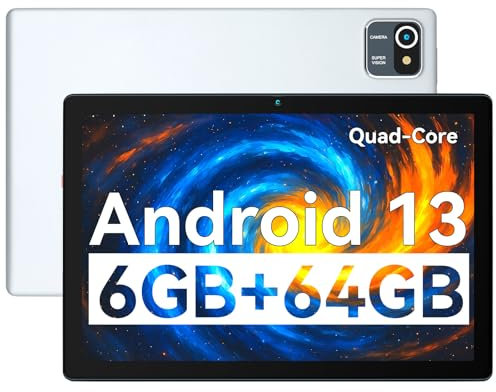 Yicty Tablet 10 Zoll Android Tablets 6 GB RAM + 64 GB ROM Quad-Core 5000 mAh 1280 x 800 HD-Touchscreen 5MP + 8 MP HD-Kamera Bluetooth 5.2 Tablet-PC(Silber)