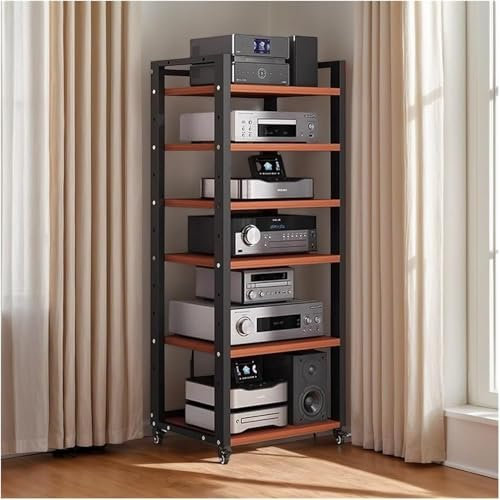 HiFi-rack 6 nivåer stereostativ för vardagsrum, AV mediaställ skivspelare DVD CD skivspelare högtalare förstärkare komponent lagringsenhet, justerbara hyllor hörn tv möbelkonsol för hem litet spa