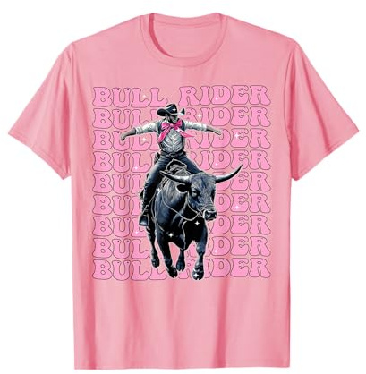 Bull Rider Bull Riding Coquette Bow Pink Ribbon T-Shirt