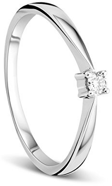 OROVI Ring Damen Solitär Verlobungsring Weißgold 9 Karat / 375 Gold Diamant Brilliant 0.05 ct