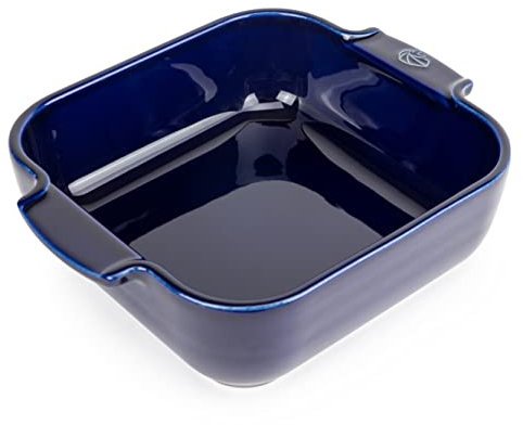 PEUGEOT - Plat Four En Céramique Carré - 21 cm (anses comprises) x 17,5 cm x 6 cm - Contenance : 1,1 L - Garanti 10 Ans - Fabrication Française - Coloris Bleu profond