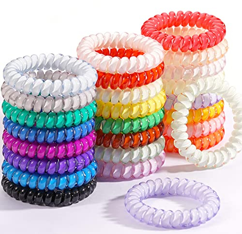 DED Spiral Hair Ties, 24 Pcs No Crease Hair Ties, Colorful Ponytail Holders Hair Accessories for Women Girls-Crystal Candy Colors