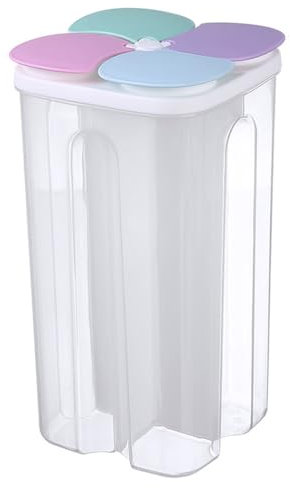 JMAHM Cereal Dispensers Tubs Food Storage Containers Pasta Airtight Clear Plastic with Multiple Spaces Calibration Keep Food Fresh Dry (2500ml / 4 Grid, Grey)