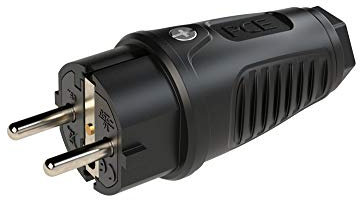 PCE Schutzkontakt Stecker Schwarz IP54 Vollgummi Zwei Erdungssysteme 0522-ss