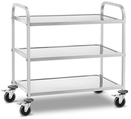 Royal Catering Chariot De Service Inox Desserte Restaurant Roulant Cuisine Débarrassage Cantine Plateau À Vaisselle RCSW 3B (355 kg, 3 Plateaux, Espacement De 30 cm, 4 Freins, Acier Inoxydable)