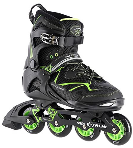 Nils Extreme Inliner für Herren und Damen - Inline Skates - ABEC9 Kugellager – Rollschuhe Erwachsene - 82A Rollen - Rollerskates 42 - Schwarz und Grün - NA9022