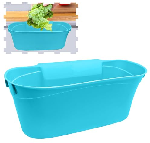 plastific Kitchen over Cabinet Drawer Door Basket Hanging Attach a Trash Waste Bin Box (31 x 17.5 x 13cm) (Turquoise)