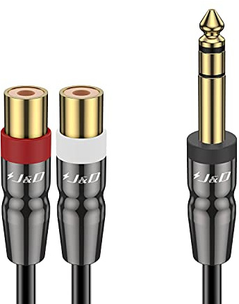 J&D 6.35 mm to 2RCA Cable, Heavy Duty Copper Shell Joint 6.35mm 1/4 inch Male TRS to 2 RCA Female Splitter Stereo Audio Adapter Cable, 0.8 Feet