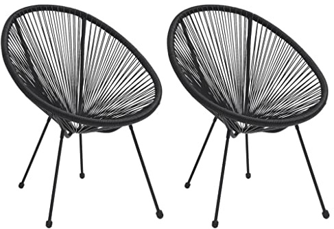 vidaXL 2X Sillas de Media Luna de Jardín Cuerda Sillón Relajante Salón Sala de Estar Patio Terraza Balcón Exterior Muebles Ratán Negro