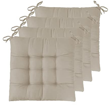 GREATOOL 6 X Cojines para Sillas de Exterior e Interior Reversibles 40 x 40 x 5cm, Cojines de Silla Asiento Tumbonas Patio Terraza Exterior Acolchado Almohadilla (Pack 6, Beige)