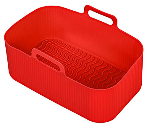 SPARES2GO Basket Compatible with Salter Air Fryer EK4548 EK4750 EK5196 Drawer Liner Silicone (Pack of 1, Red)