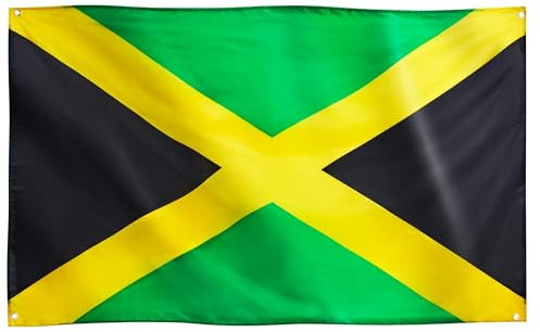 Runesol Jamaica Flagge, 91x152cm, Jamaica Fahne, 4 Ösen, eine in jeder Ecke, Olympia Fan Zubehör, Flagge Jamaica, Premium Fahnen für draußen und drinnen, satte Farben