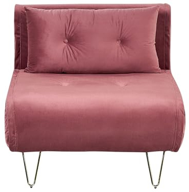 Beliani Divano letto 1 posto in velluto rosa con cuscino e gambe in metallo dorato