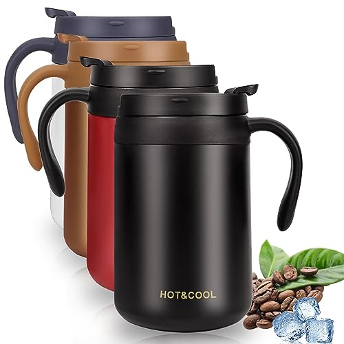 Coffee Cup, 17oz/500ml Insulated Travel Mug, Double Wall Vacuum Stainless Steel Coffee Mug with Lid and Handle, Portable Reusable Thermal Mug Water Bottle for Hot & Cold Water Coffee and Tea (Black)