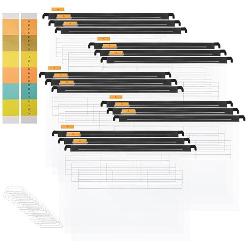 Hiziwimi 15 Stück PVC Durchsichtig Aktenschrank A4 Hängemappen Hängemappen mit Tabs und Einsätzen für Büro, Schule, Desktop-Aktenaufbewahrung, Dateiklassifizierung (Durchsichtig)