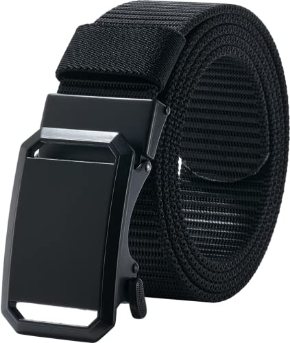 LionVII Ratchet Belts for Men - Webbing Breathable Fabric Mens Belts for Work Outdoor Sport Hiking - Adjustable[53L x 1.5W](Black)