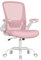 SONGMICS Sedia da Ufficio, Girevole, di Rete, da Computer Ergonomica, Supporto Lombare, Oscillante, Seduta 53 cm, Braccioli Pieghevoli, Rosa Pastello OBN037R01