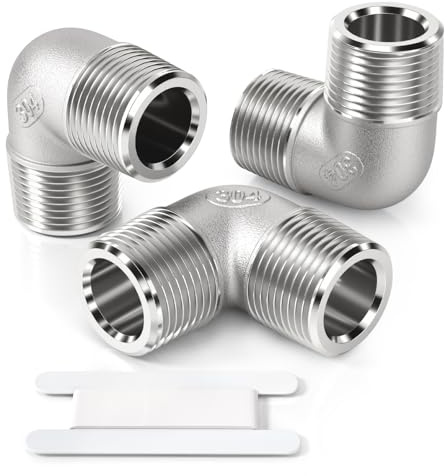 Bwintech 3 Piezas 90 Grados 1/4 Macho a 1/4 Macho BSP Rosca Acero Inoxidable 304 Codo Conector de Tubería para Conversión de Conexión de Tubería