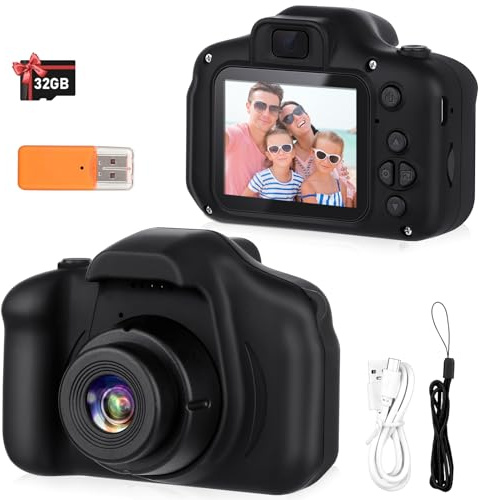 Zeacool Kids Camera,HD Digital Video Camera,Childrens Toys for 3 4 5 6 7 8 9 Year Old Boys/Girls,Selfie Camera for Kids,Christmas Birthday Gifts with 32GB SD Card (Black)