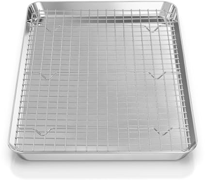 Fire More Plaque de Cuisson avec Grille de Refroidissement: un lot Plaques et Grilles pour Cuisson au Four en Acier Inoxydable, Plat Four pour Rôti la Maison Cuisine Barbecue 40,5x30,5x2,5cm