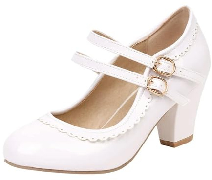 Lolita Mary Janes Chaussures à talons hauts pour femme Style classique à la mode Sweet Candy Color Lolita Mary Janes Robe de fête de mariage Chaussures de princesse, beige, 36 EU