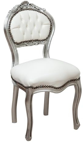 Biscottini Sedie Luigi XVI 92x42x42 cm Antica Argento - Sedia Imbottita in Stile Francese - Poltroncina Camera da Letto Pelle Banca
