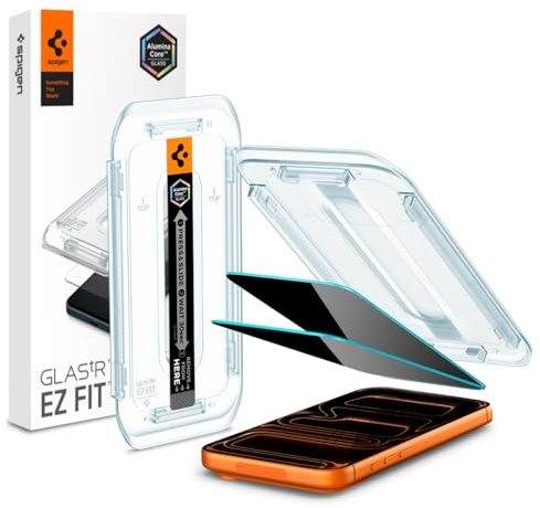 Spigen Glas.tR EZ Fit Skärmskydd kompatibel med iPhone 17 Pro Max, iPhone 16 Pro Max, 2 Stycken, med Sjabloon voor Installatiem, Anti-Spy, Reptålig, Case friendly, 9H härdat glas | GlasTR EZ Fit, AluminaCore Aluminiumförbättrad 10H+ härdat glas, auto-inriktningsbricka, 100% klarhet, fodralvänlig, 2-pack