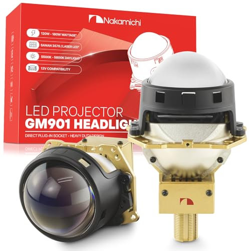 Nakamichi GM901 Series H4 H7 9005 9006 Bi-LED Proyector Faro Lente, 3,0 pulgadas, 20.000 lúmenes, 112W por juego, retroadaptación de haz alto y bajo, paquete de 2 5800K