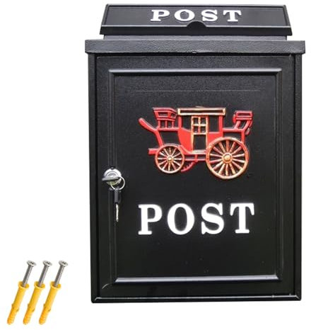 LYUCAYHQ Mailboxes for Outside Wall Mount, Mailboxes for Outside, European Retro Black Mailbox with Metal Lock and Double Keys(Red)