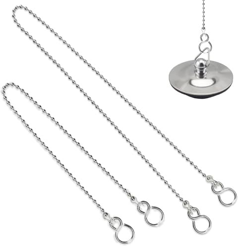 Lot de 2 chaînes à boules de lavabo - En acier inoxydable - Pour cuisine, baignoire - Avec crochet en S - Accessoire de rechange pour bassin - Accessoire de salle de bain argenté (longueur de la