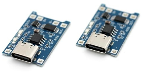 Modulo di Ricarica TP4056 + DW01 agli Ioni di Litio, Corrente 1A, USB-C per Batteria da 3,7 V a Singola Cella (2 Pezzi)