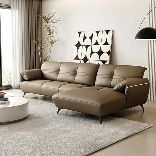 Italiensk modern minimalistisk L-formad lädersoffa, massiv träram, rymlig och mjuk soffa, modern stor storlek, lämplig för vardagsrum/kontor/lägenhet/hotell.
