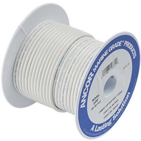 Ancor 111710 Marine Grade Electrical Tinned Copper Battery Cable (8-Gauge, White, 100-Feet)