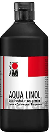 Marabu 15100075073 - Linoldruckfarbe auf Wasserbasis, wischfest, Schwarz, 500 ml, für alle Hochdrucktechniken in der Schule, Freizeit und Grafik