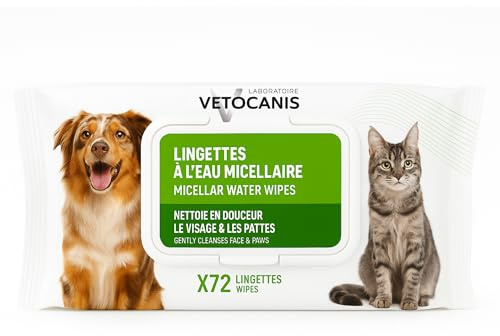 Vetocanis Lingettes Nettoyantes Chien et Chat x72 , Lingettes nettoyantes Oreilles, Yeux et Pattes de Chien et Chat Toutes Races et Tous Âges , Formule à base d'Actifs Végétaux, grand