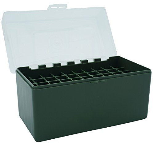 Waffenpflegewelt Patronenbox aus robustem Kunststoff mit Klappdeckel für Kaliber 30.06 Springfield, 6,5 x 55 Swedish, 8 x 57 IS - 50 Patronen grün