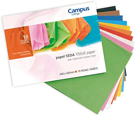 Campus College - 10 Hojas Papel de Seda de Colores, Papel Manualidades, 17 g/m² para Manualidades DIY Scrapbook Tarjetas, Envoltorio de Regalo, Tarjetas, Diseños, 10 colores