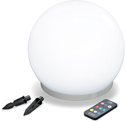 Solar Schwimmkugel 25cm mit IR-Fernbedienung, 7 Lichtfarben verfügbar, Dauerlicht oder Wechsellicht, 1 Watt Solarmodul integriert, Einsatz als Schwimmkugel oder mit Erdspießen, Leuchtkugel 102620