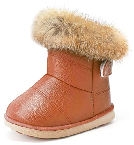 KVbabby Bambine e Ragazze Carino Stivali da Neve Morbide Fodera calda Stivali Scarpe di Cotone Piatto Pelliccia Stivali,marrone,23 EU = produttore 24