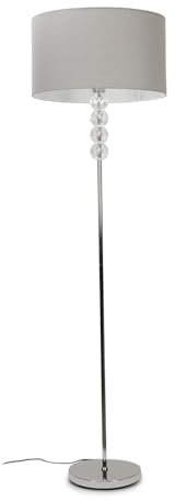 MiniSun | Modern Chrome and Clear Acrylic Balls Floor Lamp with a Grey Fabric Drum Shade | Floor Lamps & Torchieres, Home Décor, Improvement & Lifestyle Essential