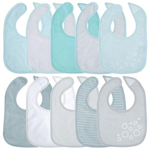 Bieco Baby Lätzchen 10er Pack | Wasserdicht & Schlabberlatz | Halstuch Spucktuch & Sabberlätzchen | Malschürze für Jungen & Mädchen
