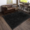 Latepis Teppich Flauschig Kunstfell Schwarz 150x240 cm für Wohnzimmer Schlafzimmer Teppich Waschbar Hochflor Fellteppich Shaggy Area Rug