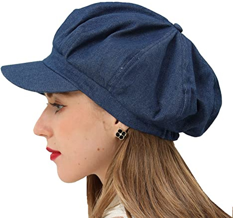 BEYLRZID Damen Newsboy Cap Sommer Barett Cap - 100% Baumwolle 8 Paneele Vintage Cabbie Hut - achteckiges Visier-Kappe für Frauen Mädchen Damen Geschenk, Denim, 7 1/8 / 7 3/8