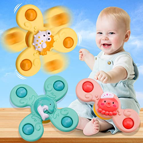 3 Stück Saugnapf Kreisel Spielzeug Cartoon Ocean Spinner Tischsauger Gameplay Kreisel Sensorisches Spielzeug Rotierender Saugnapf für Esszimmerstuhl Baby Badewanne Spielzeug Geschenke für Kinder