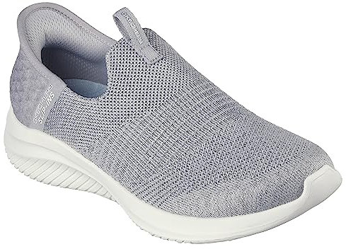 Skechers Damen Ultra Flex 3.0 Smooth Step Sneakers,Sports Shoes, Light Grey Knit/Jersey/Trim, 37.5 EU