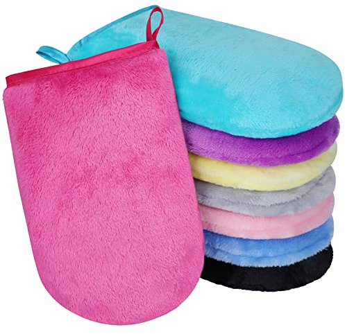 PHOGARY 8 Stück Mikrofaser-Waschhandschuhe, Flanell, weicher Waschhandschuh, Bad-Spa-Tuch, Wiederverwendbare Make-up-Entferner, Handschuhe, europäischer Stil, Waschlappen, 15 x 21 cm (8 Farben)